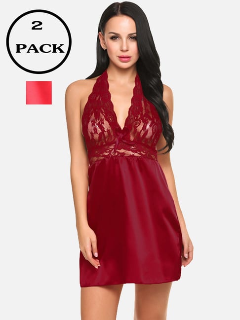 fims FIMS: Fashion is my Style Red & Maroon Lace Work Babydoll With Thong-picture-36
