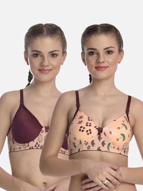 FIMS: Fashion is my Style Beige & Maroon Floral Print Everyday Bras - Pack  Of 2