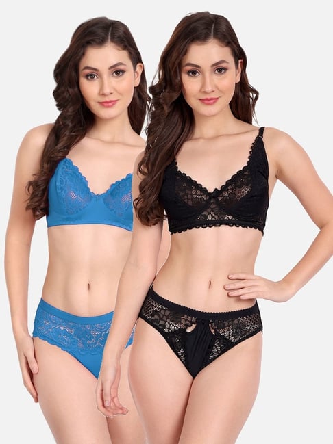 Buy online Black Lace Bra And Panty Set from lingerie for Women by