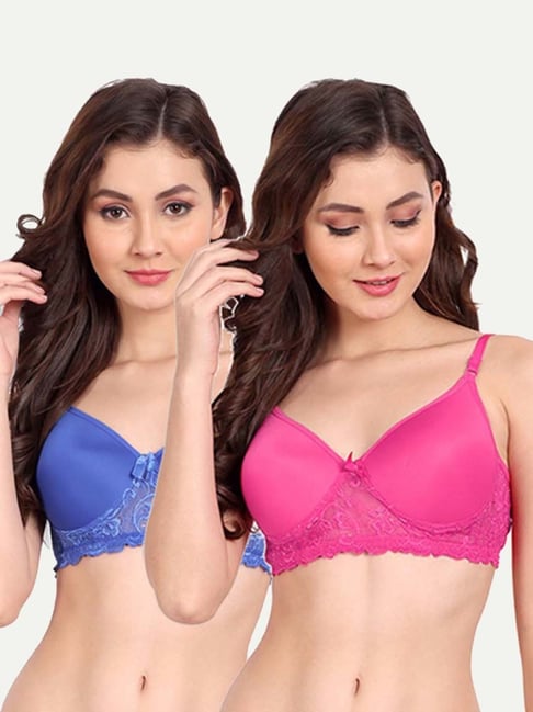 FIMS: Fashion is my Style Blue & Hot Pink Lace Work Everyday Bras - Pack Of  2