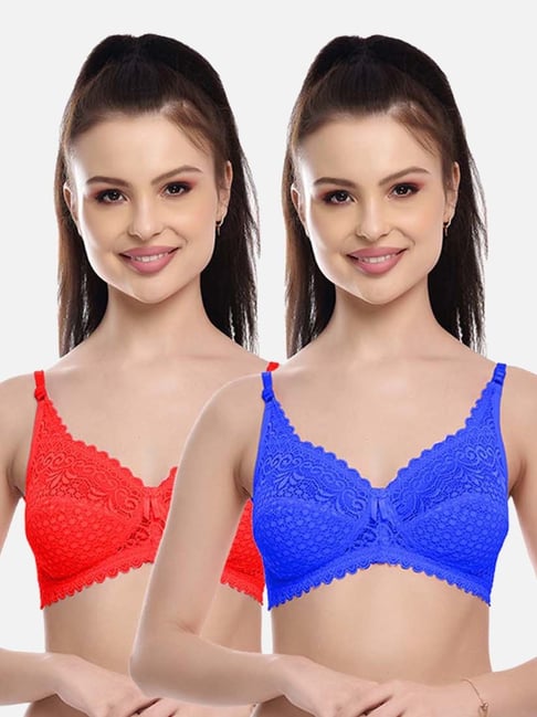 fims FIMS: Fashion is my Style Red & Blue Lace Work Bralette Bras - Pack Of 2-picture-17