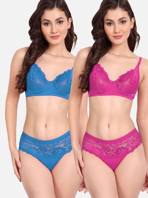 fims FIMS: Fashion is my Style Blue & Pink Lace Work Lingerie Set - Pack Of 2-picture-35