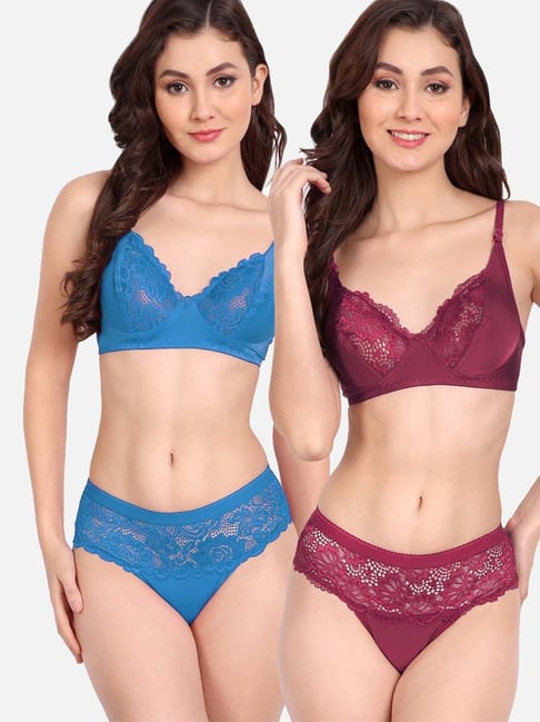 fims FIMS: Fashion is my Style Blue & Maroon Lace Work Lingerie Set - Pack Of 2-picture-30