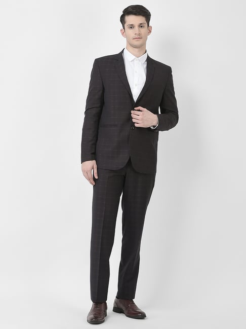 Crimsoune Club Brown Regular Fit Check Two Piece Suit