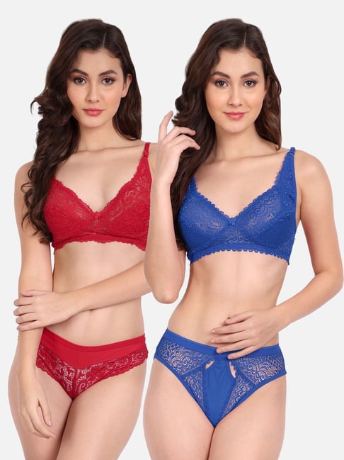 fims FIMS: Fashion is my Style Blue & Red Lace Work Lingerie Set - Pack Of 2-picture-27