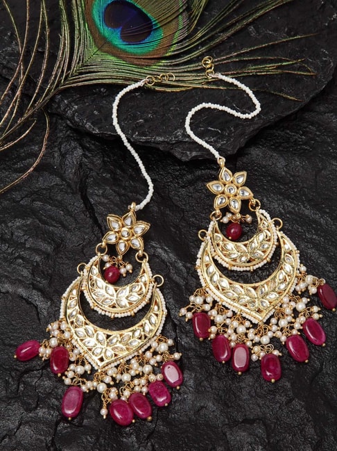 Gold Plated Red Stone Beaded Kundan Studded Traditional Floral Earrings -  Art Jewelry Women Accessories | World Art Community