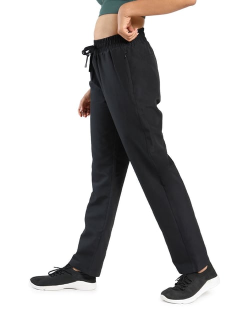 BlissClub Women Black High Waisted Slit Flare Pants With Two Pocket