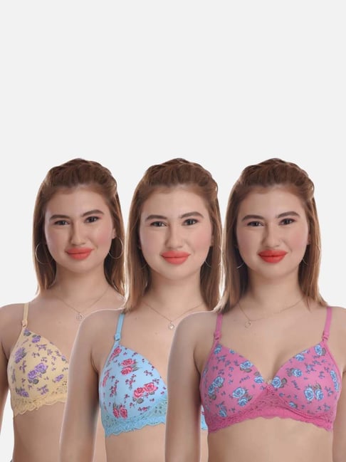 fims FIMS: Fashion is my Style Blue & Pink Floral Print Everyday Bras - Pack Of 3-picture-11