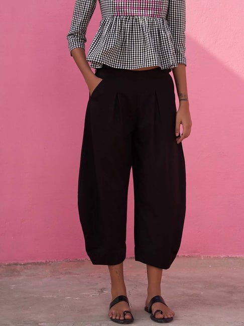 Buy LOOSE WIDE LEG BLACK CASUAL TROUSER for Women Online in India