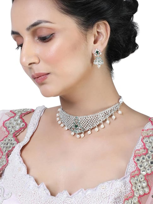Buy Crystal Necklace Set Silver Wedding Jewelry for Bride Silver Bridal  Jewelry Crystal Bridal Necklace Set Bridal Jewelry Set Online in India -  Etsy