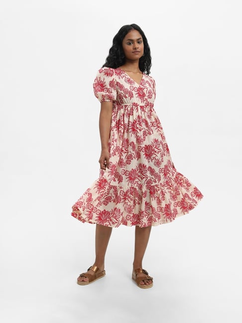 Buy Bombay Paisley Red Floral Printed Button Down Dress with Braided Belt  from Westside