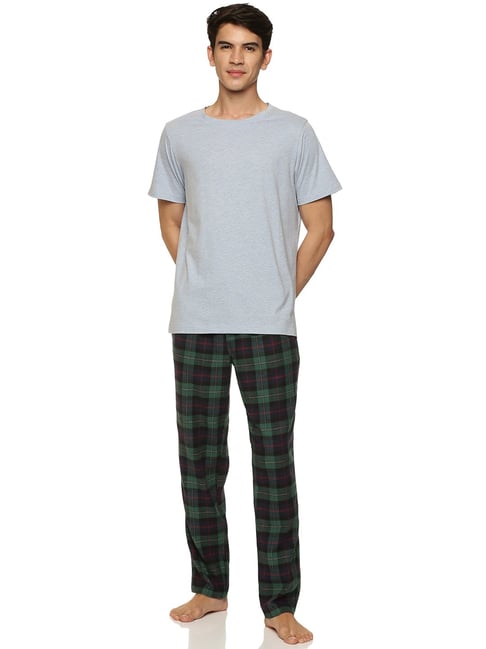 Don Vino Multicolor Regular Fit Check T-Shirt & Pyjamas Set-picture-32