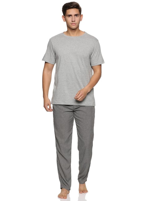 Don Vino Grey Regular Fit Check T-Shirt & Pyjamas Set-picture-27