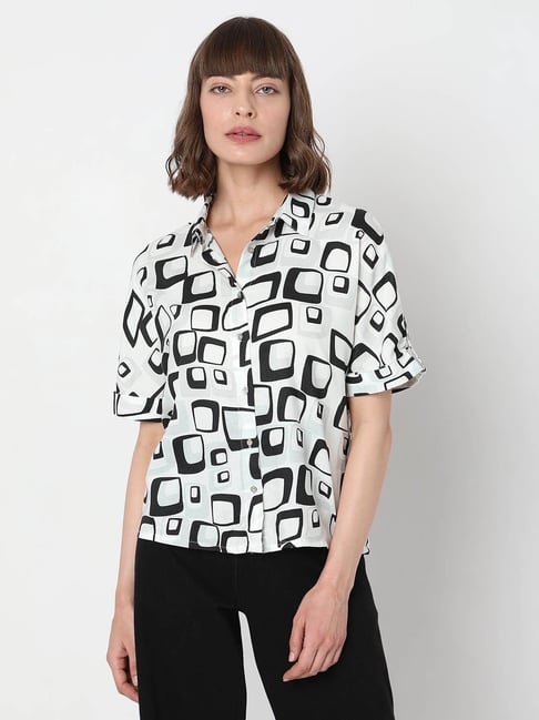 Sueter Tela De Mono Viscose Fabric Vero Moda Black And White Top
