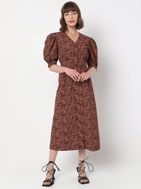 vero moda women printed fit & flare dress VERO MODA Women Abstract Print Black Cotton Above Knee Length Fit and Flare  Dress