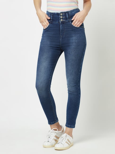 Buy Crimsoune Club Blue Striped Mid Rise Jeans for Women Online @ Tata CLiQ