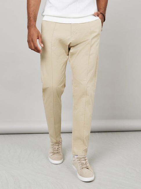 Cream Linen Blend Double Pleated Slim Fit Trousers | New Look