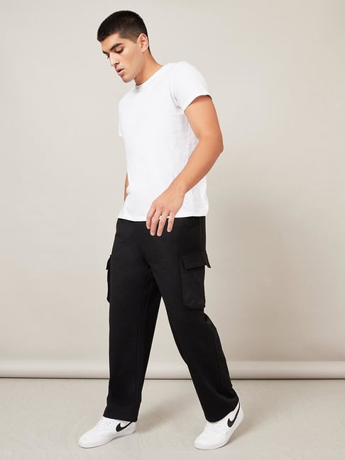 Buy Styli Black Cotton Relaxed Fit Joggers for Mens Online @ Tata CLiQ