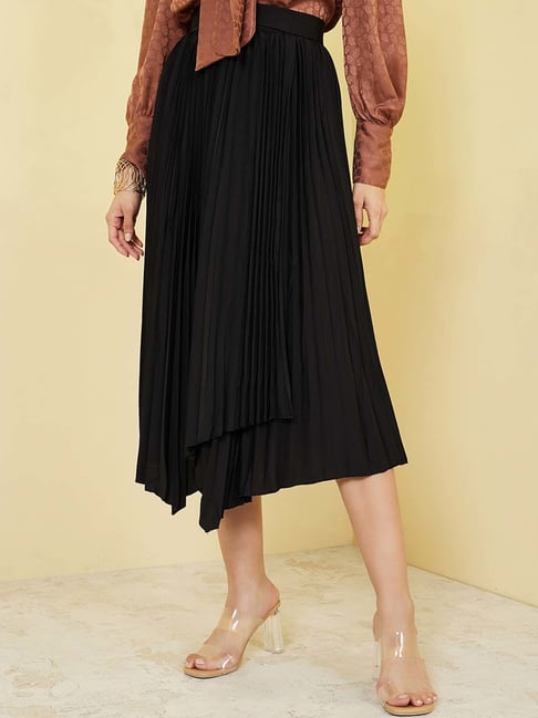Styli Pleated High Rise Back Tie Up Midi Skirt