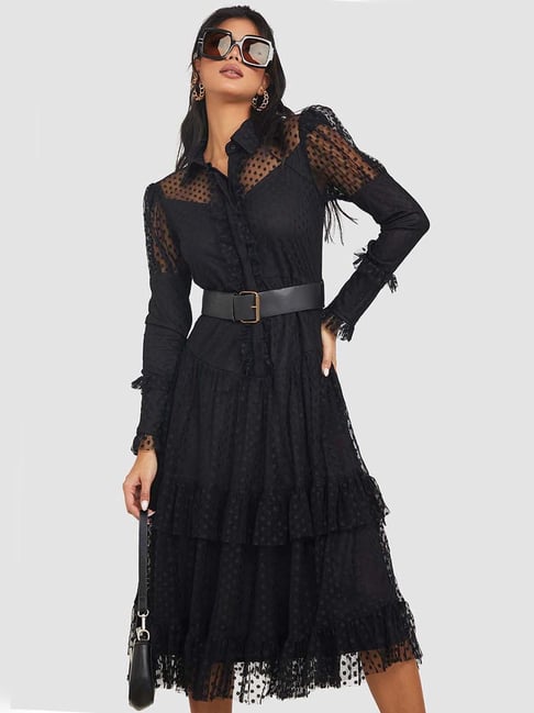 Formal Dresses Womens Lace Midi Dress Rachel Parcell Black Lace Tiered Midi  Long Sleeve Dress Size