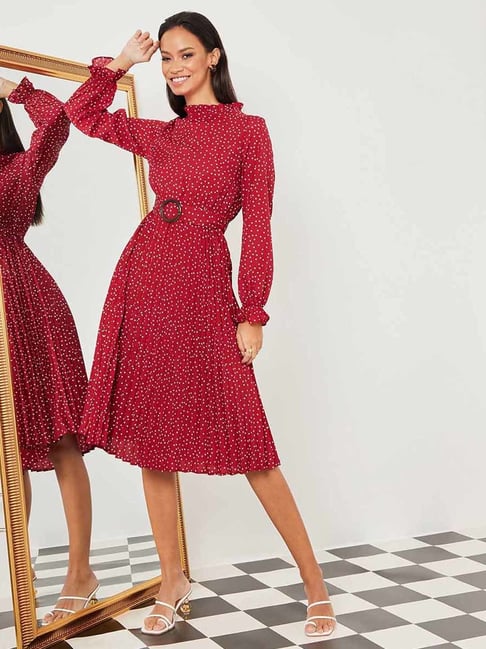 Buy Styli Red Polka Dots A-Line Dress for Women Online Tata CLiQ