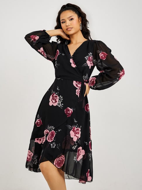 Floral Printed Fit & Flare Beige Midi Dress – Aditi Wasan