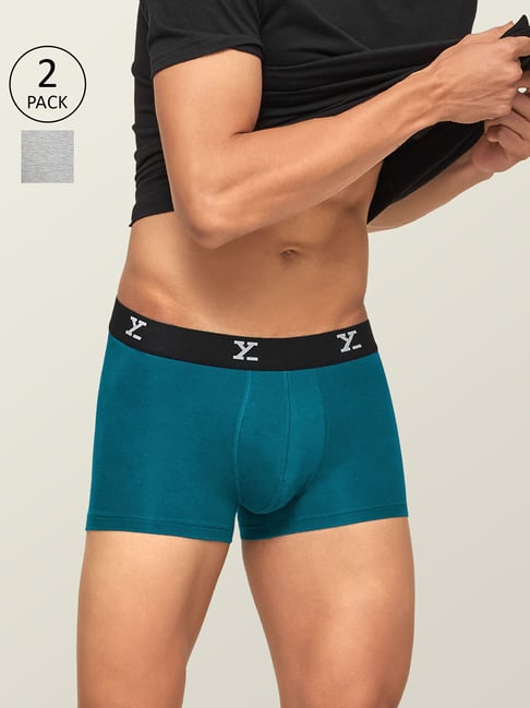 XYXX Light Grey & Teal Blue Trunks - Pack of 2-picture-19