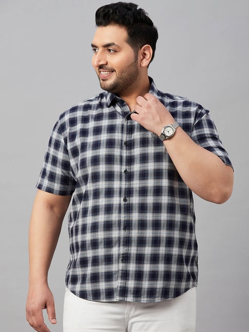 SHOWOFFFF Blue Regular Fit Check Plus Size Shirt