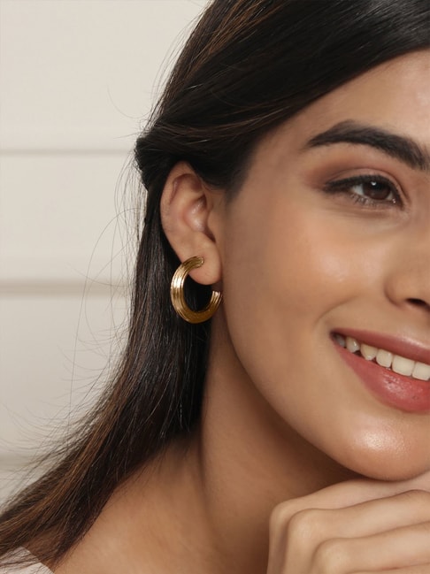 Buy Chunky Gold Hoop Earrings, Small Gold Hoop Earrings for Women 14K Real  Gold Plated Thick Open Hoops Lightweight Online at desertcartINDIA