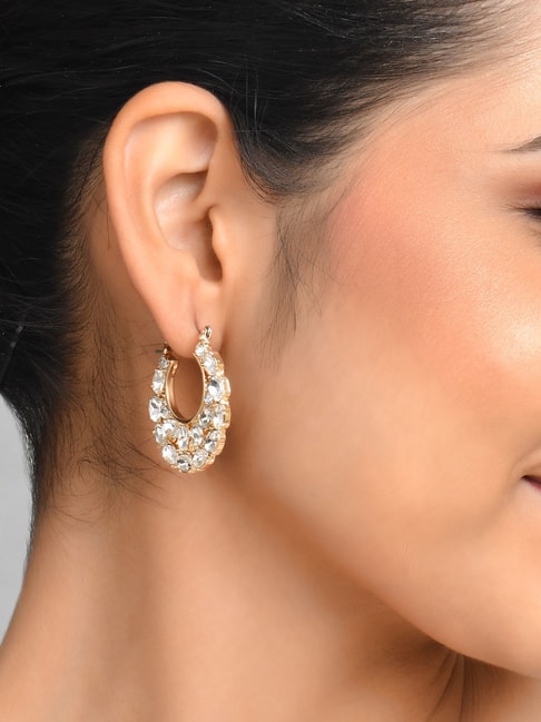 Fashion Leaf Dangle Natural Raw Stone Hoop Earrings - KE100727 – Kaya Online