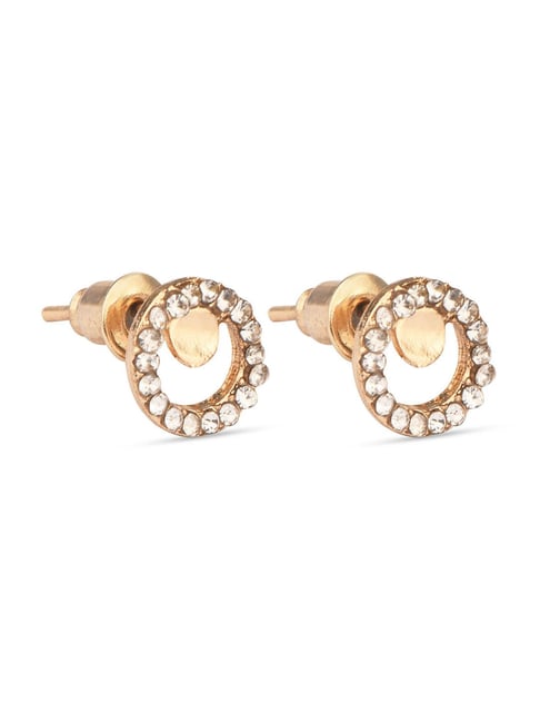 ToniQ Stylish Gold-Plated CZ Stone Studded Circular Stud Earrings for Women