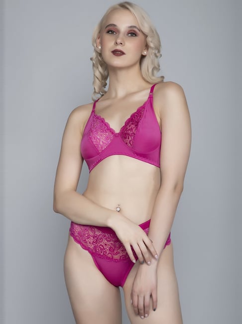 fims FIMS: Fashion is my Style Pink Lace Work Lingerie Set-picture-28