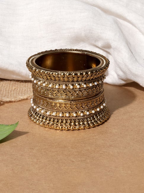 Fida Pearl Beaded Gold-Plated Bangles for Women - Set of 2