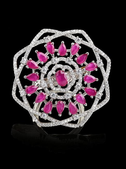 Buy Fida Wedding Luxurious Rose Gold-Plated Hot Pink American Diamond  Finger Ring for Women Online