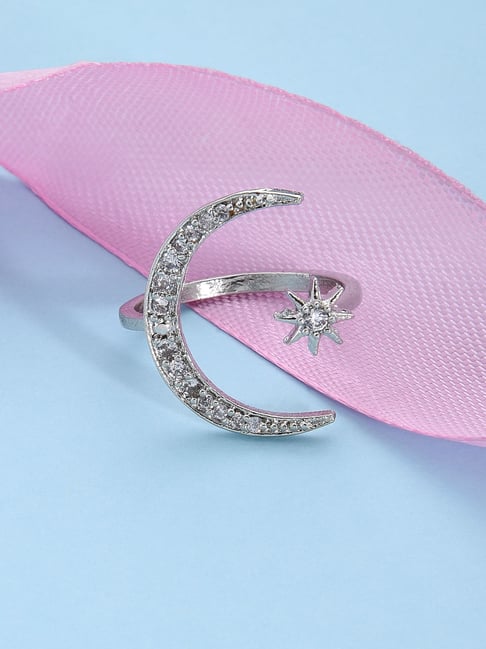 Fida Handmade Luxurious Rhodium-Plated White American Diamond Constellation Ring for Women