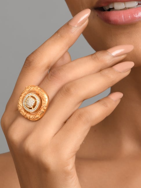 Fida Luxurious Rose Gold-Plated American Diamond Cocktail Ring for Women