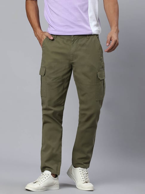 High Star Olive Regular Fit Cargo Trousers