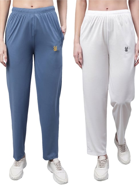 Vimal Jonney Blue & White Cotton Track Pants - Pack Of 2-picture-13