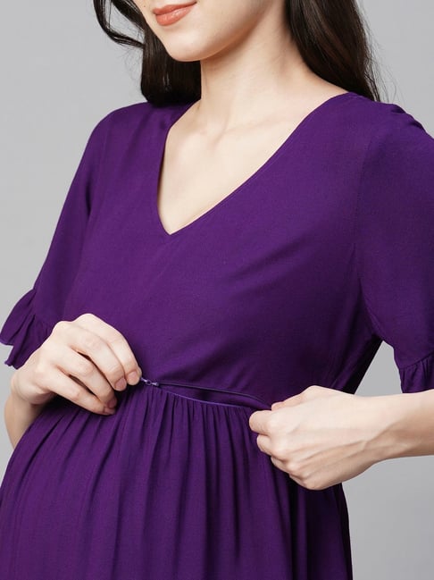 strapless open back dress Lilac Lace Maternity Dress