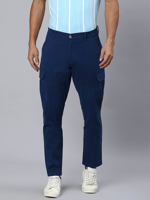 Blue Morden Mid-Rise Comfort Loose Fit Cargo Trousers