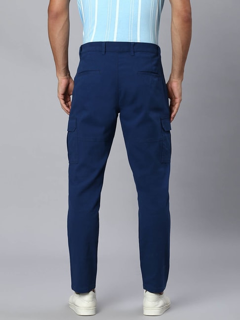 Buy Classic Navy Stretch Cotton Cargo Pants Online In India