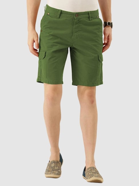 IVOC Green Slim Fit Cotton Cargo Shorts