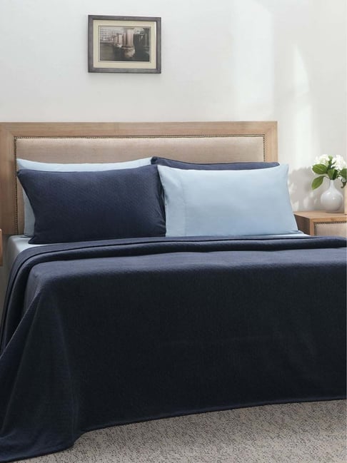 Maspar Colorart Blaize Dark Blue Cotton 200 TC 256 GSM Double Size Bed Cover