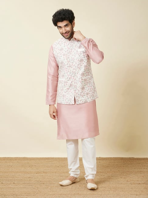 Manyavar White Regular Fit Printed Nehru Jacket