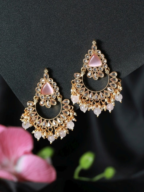 Buy Big Kundan Chandbali Earrings Gold Plated Red Kundan Chandbali Indian  Bridal Jhumka Earrings Peach Earrings Etsy Pink Stone Earrings Online in  India - Etsy