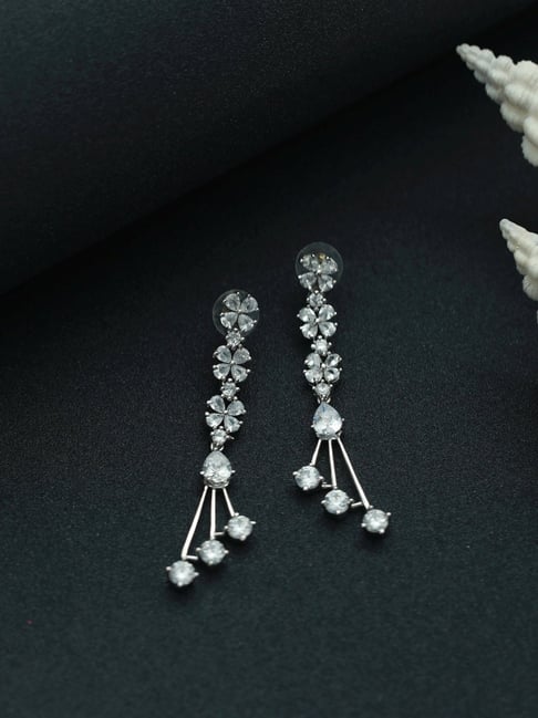 White CZ AD American Diamond Trendy Look Party Wear Earrings Wedding B –  Indian Designs