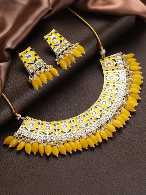 Yellow Jewellery Set Earrings Earring And Pendant - Buy Yellow Jewellery  Set Earrings Earring And Pendant online in India