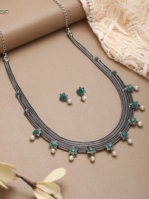 Buy quality Oval Green CZ Stones Necklace Set JNC0044 in Hyderabad