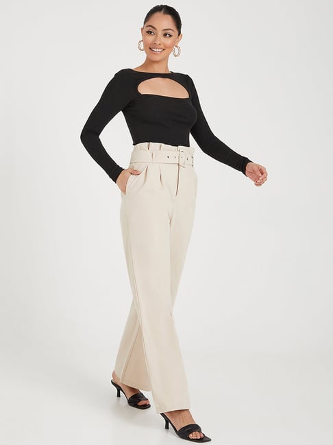 Naomi Genes Cream Wide Leg Trousers  In The Style