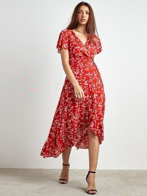 Styli Floral Print Wrap Maxi Dress